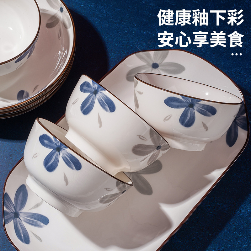 釉下彩景德镇陶瓷碗盘家用吃饭碗泡面米饭碗汤碗米饭碗高颜值设计