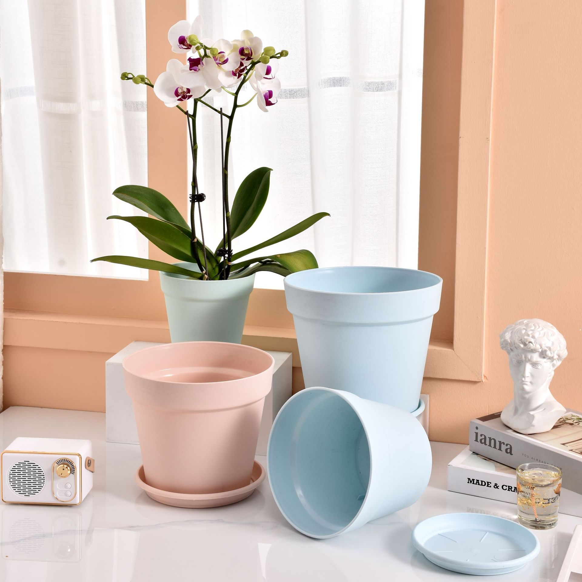 Creative candy succulent balcony planting flowerpot thickened pp macaron plastic flowerpot imitation ceramic pothos gallon pot Specification image