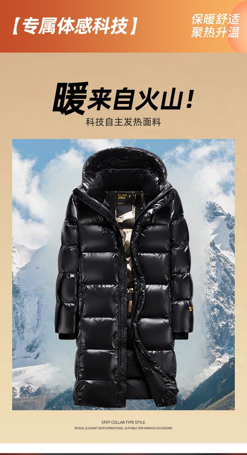 Black and gold goose down jackets for couples, long coats that reach the knees, thickened winter coats for extreme cold, off-season clearance pic 1