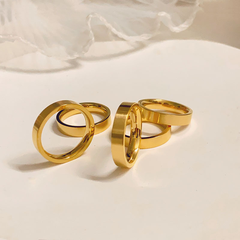 古法传承磨砂戒指男女经典素圈食指环钛钢镀18k金色高级感不掉色