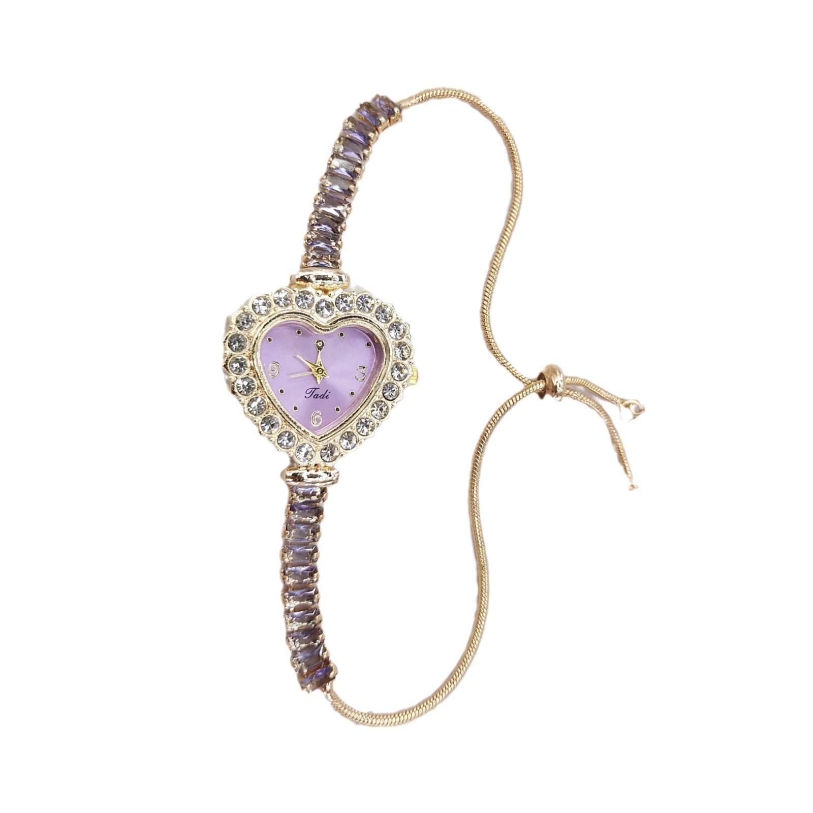Ladies' pull-out bracelet watch, cross-border heart-shaped Korean version fashionable diamond-encrusted digital watch accessory Item Picture