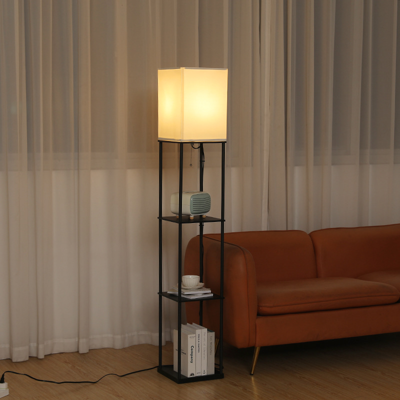 Amazon cross-border shelf floor lamp, retro fabric American-style study, bedroom, living room corner standing ambient light Specification drawing