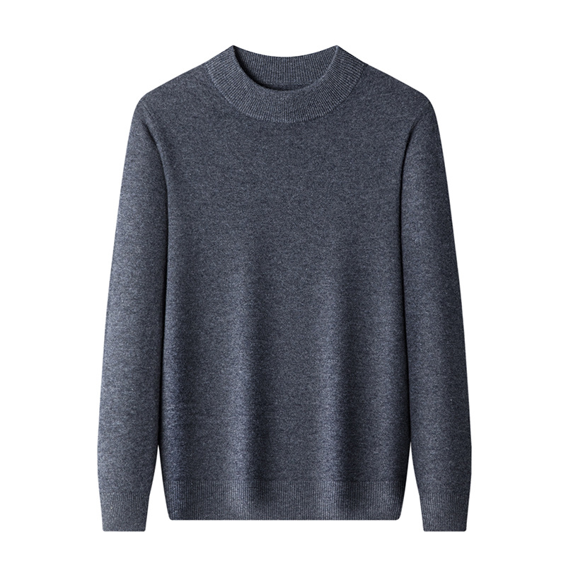 Wholesale of 100 pure wool sweaters for men, thickened and warm, semi-high neck solid color base knitted men's sweaters in Puyuan Item Picture