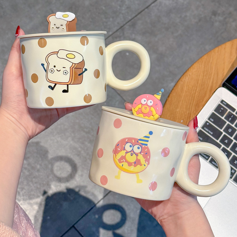 Small fresh cup mug mug with lid dormitory drinking water ceramic cup household water cup girls high appearance level breakfast cup thumbnail