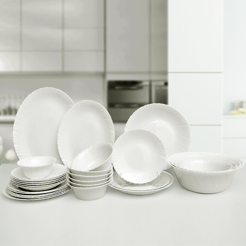 White jade glass porcelain meal box chinbull white centrifugal lace bowl Tempered glass bowl Jade crystal glass soup bowl details Picture