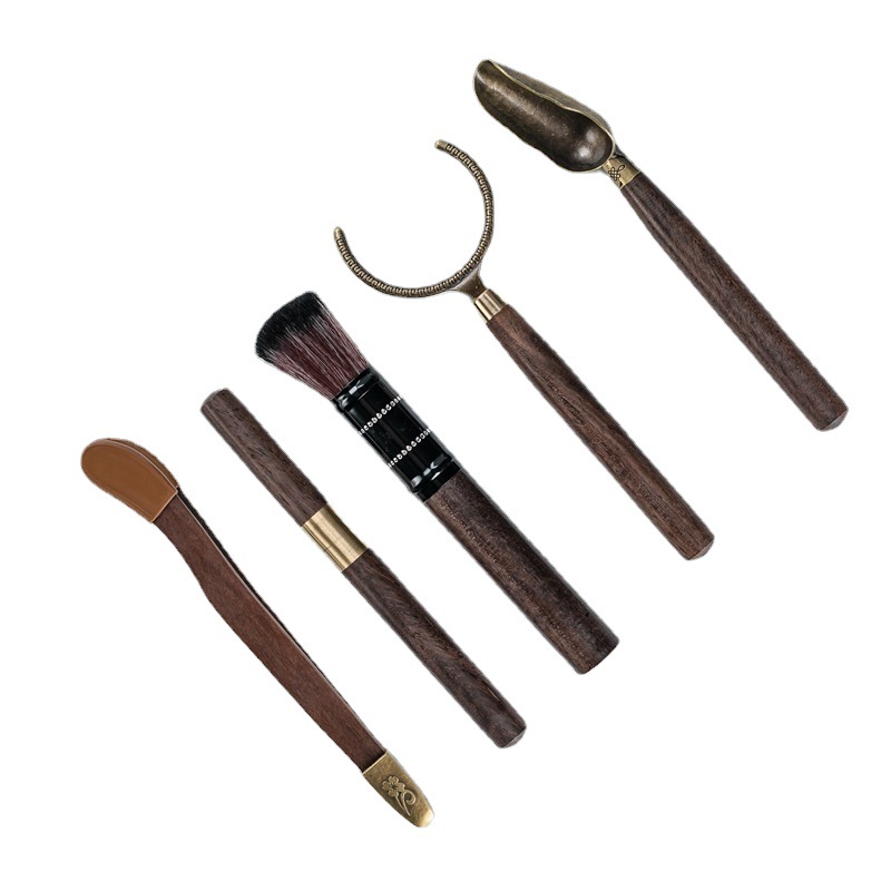 Ebony six gentlemen five-piece tea ceremony set copper tea holder tea spoon tea spade tea needle tea steak Kung fu tea ceremony accessories Item Picture