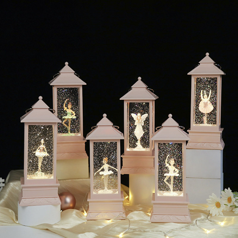 粉色梦幻水晶球音乐盒 手提大风灯摆件 芭蕾舞 女孩八音盒装饰品