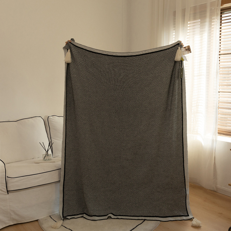 黑白几何针织沙发毯办公室午睡毯子空调盖毯轻奢高级北欧ins风详情图2