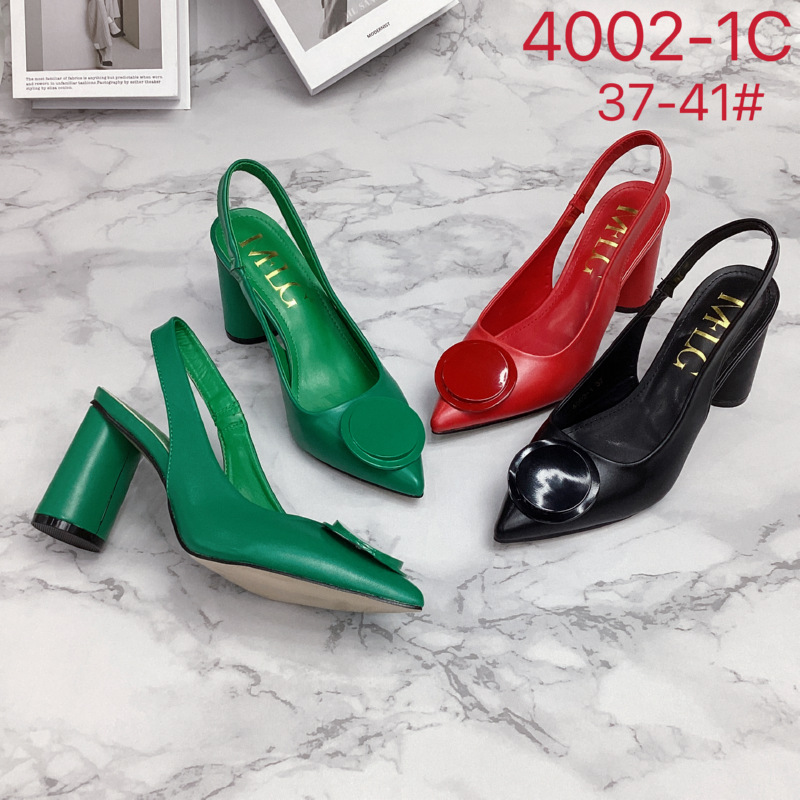 2023 High-Heeled Women's Single Shoes Chunky Heel Sandals Solid Color Round Buckle Shallow Heeled Sandals Atmospheric Fashion