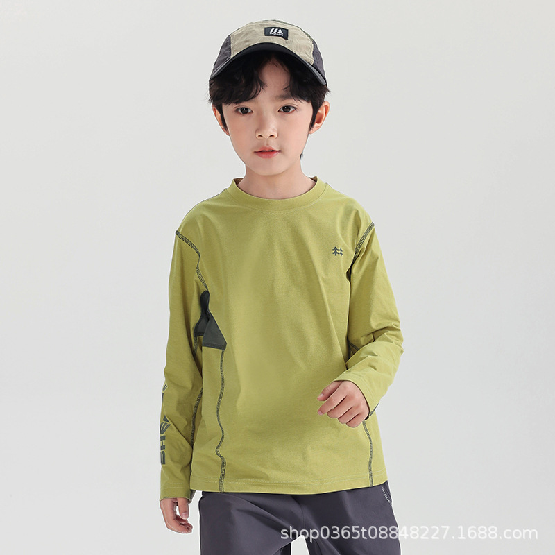 Spring 2025 new Boys' versatile sporty color-blocked long-sleeved T-shirt, round-neck top, base layer, breathable Specification image
