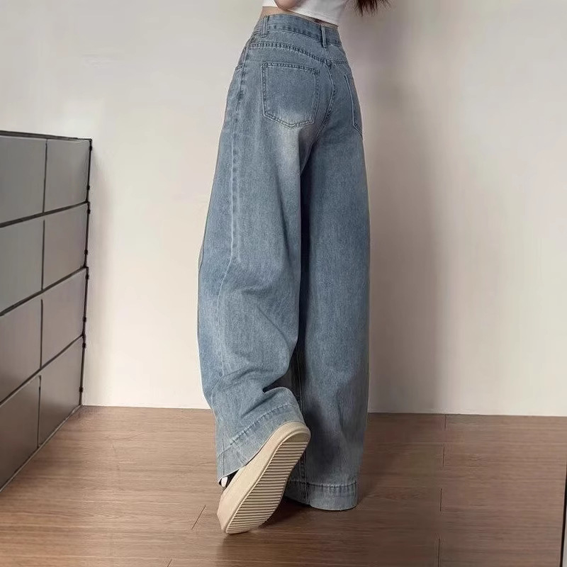 Retro denim wide-leg pants for women in summer, a new style. Loose and slimming, pear-shaped figure, straight-leg pants with a sense of drape details Picture