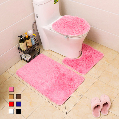 【雅臣地毯】卫生间纯色长毛绒马桶三件套地垫卫浴厕所丝毛地垫套装PV绒地毯