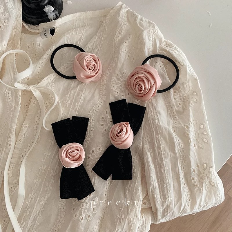 Pink Rose Bow Hair Clip Women's Advanced Temperament Small Fragrance Hair Band Hair Rope Bangs Clip Side Clip Hair Accessories Application Scenario