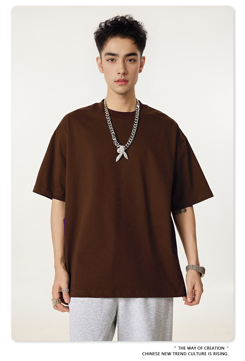2025夏季欧美潮牌高品质正肩纯色短袖T恤男潮定 制logo团建工作服详情20
