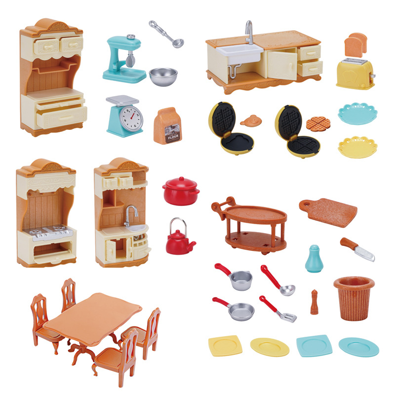 跨境日本超市diy仿真迷你微缩食玩鲷鱼烧面包收纳柜厨房套装玩具白底实物图