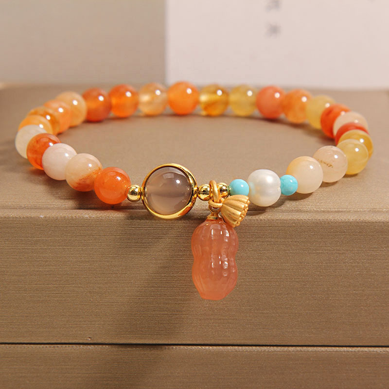 天然金丝玉手链女轻奢复古民族风富贵花生吊坠手串送女友闺蜜礼物