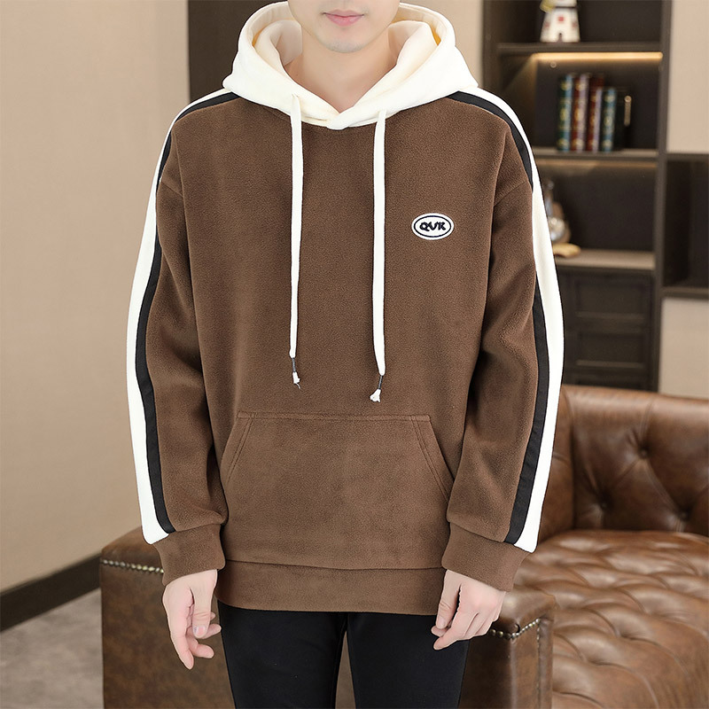 New trendy brand fleece hooded sweatshirt for spring, autumn and winter, fleece for teenagers, loose and warm woolen fleece jacket for men details Picture