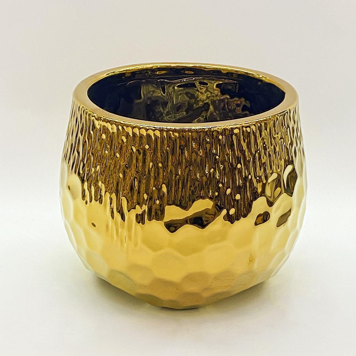 北欧风简约造型陶瓷花盆球形电镀纯金色办公室插花轻奢花盆装饰瓶