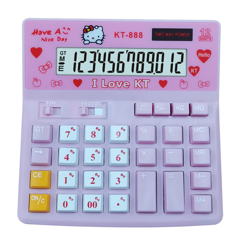 猫咪计算器 粉红色女生可爱计算器 太阳能韩版卡通计算机定制logo