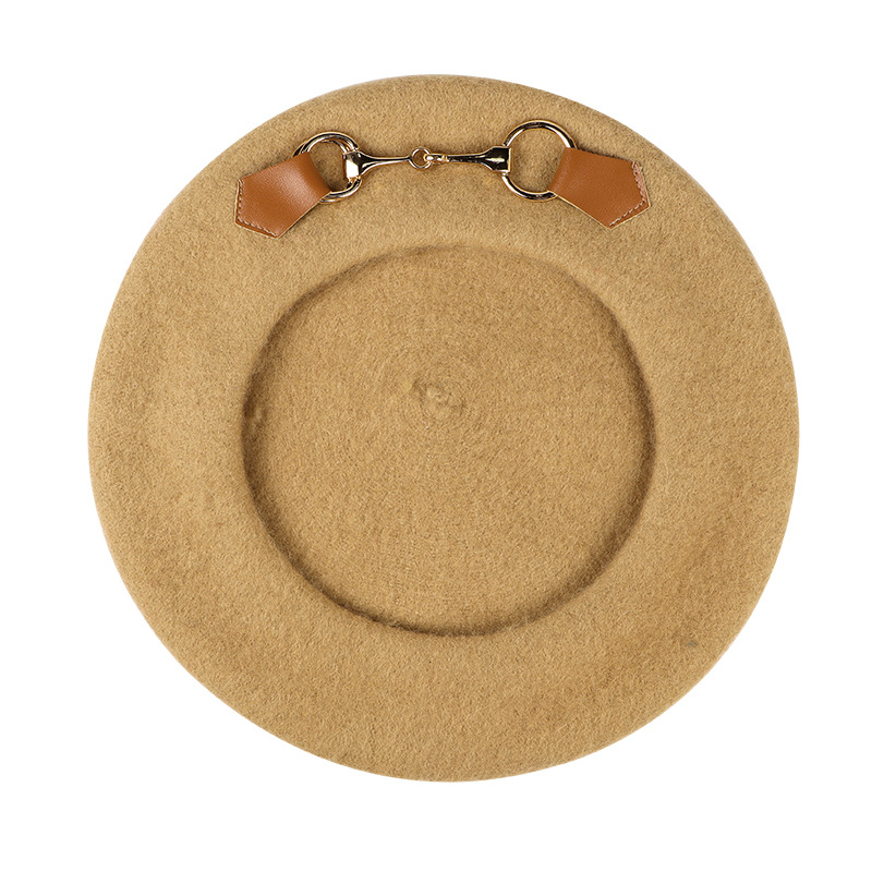 Hat female autumn/winter beret Lady leather buckle painter's hat wool bud hat warm hat factory stock Item Picture