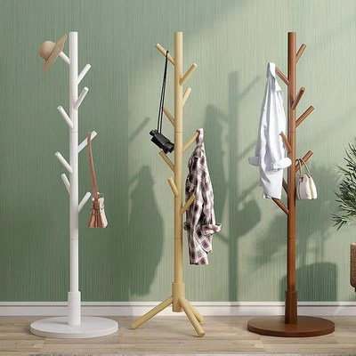 Solid Wood Coat Hanger Floor Coat And Hat Rack Simple Vertical Hanging Rod Household Bedroom Coat Hanger Indoor Simple Hanging Bag Rack