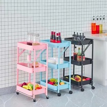 Collapsible storage rack Corner kitchen storage rack Floor three layer mobile trolley snack and vegetable storage rack