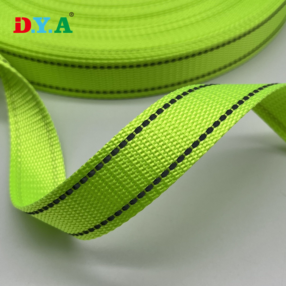 厂家直销仿尼龙反光间色织带25mm彩色平纹宠物牵引带箱包辅料织带
