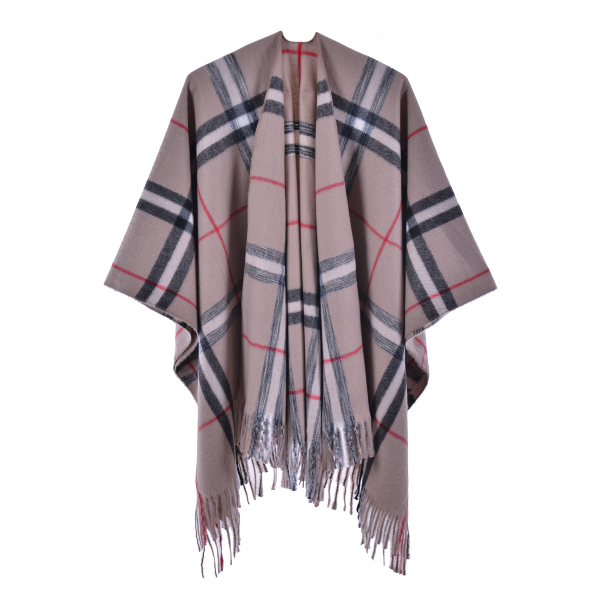 2023 Wholesale Europe And The United States Big Brand Warm Shawls Ladies Spring Split Fringe Fringe Plaid Cape Amazon details Picture