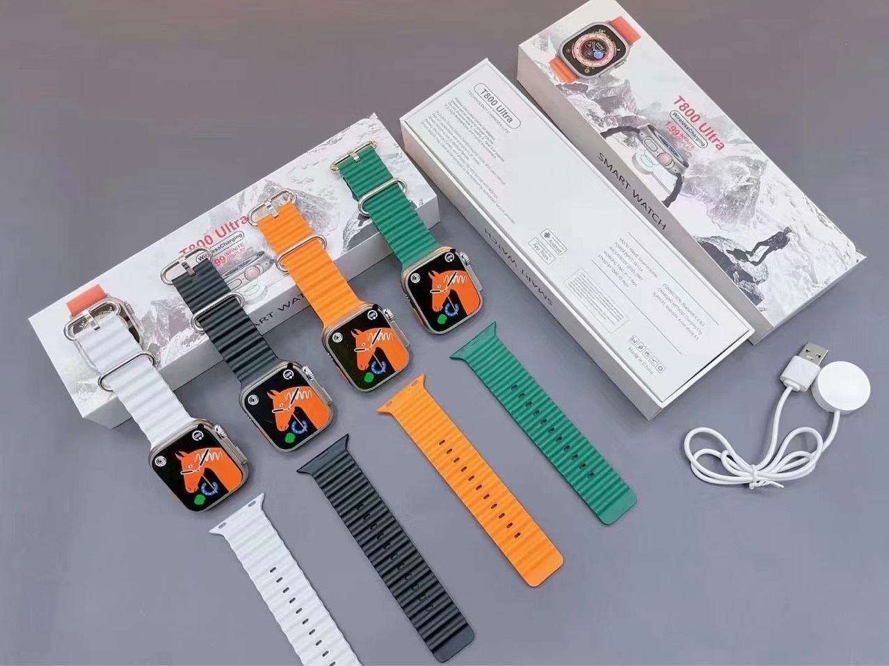 The T800Ultra smartwatch is a bestseller in Huaqiangbei. It features Bluetooth for making phone calls, heart rate control, and advanced technology for taking photos Item Picture