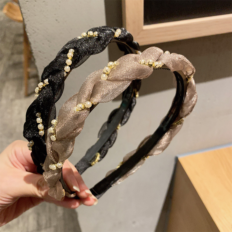 韩国网纱发箍夏季珍珠缠绕发饰时尚气质发卡带齿防滑头箍洗脸头饰