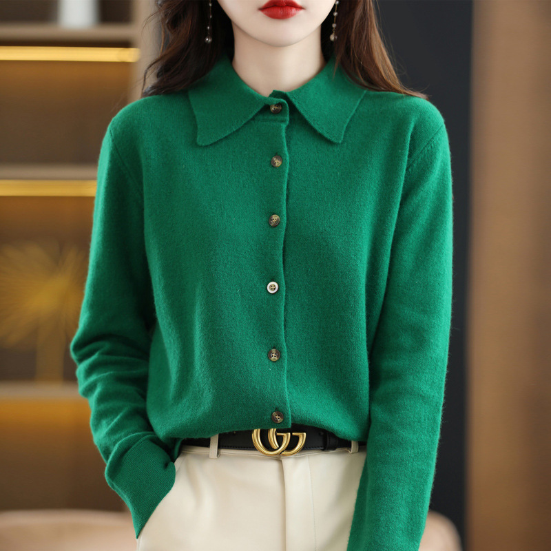 Autumn and winter POLO collar shirt for women, paired with loose long-sleeved sweater and non-cashmere lapel knitted cardigan jacket Application Scenario