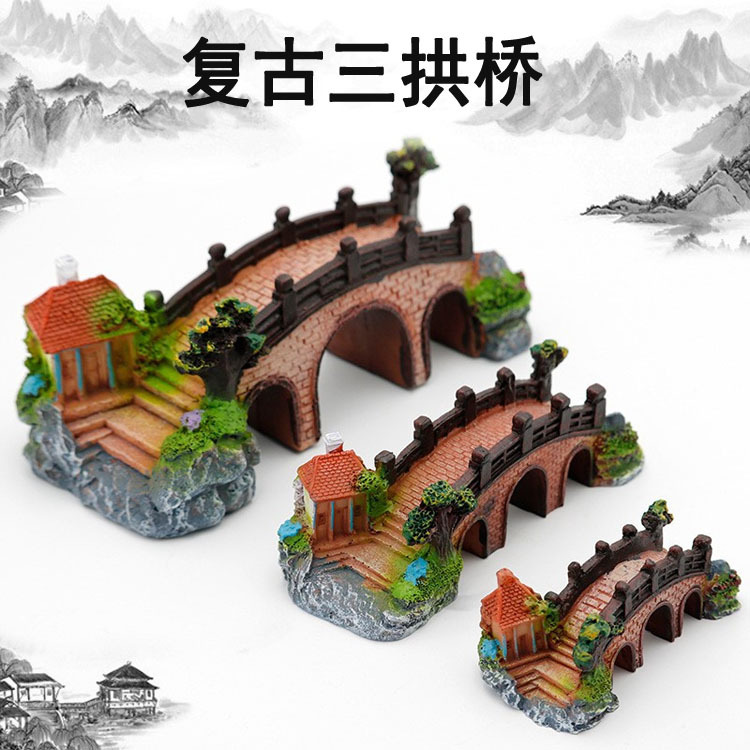 Manufacturers wholesale retro arch bridge garden resin fish tank aquarium rockery stone water grass fish tank landscape decoration Application Scenario