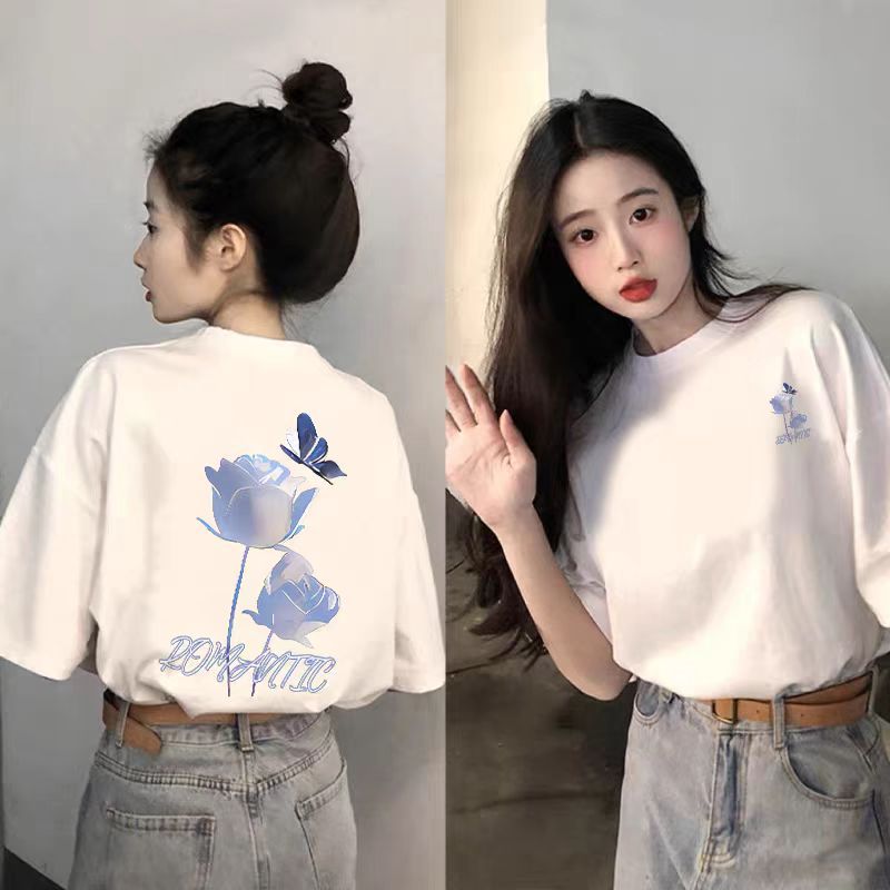 黑色短袖t恤女2025夏季新款宽松显瘦时尚女装设计感印花上衣详情14