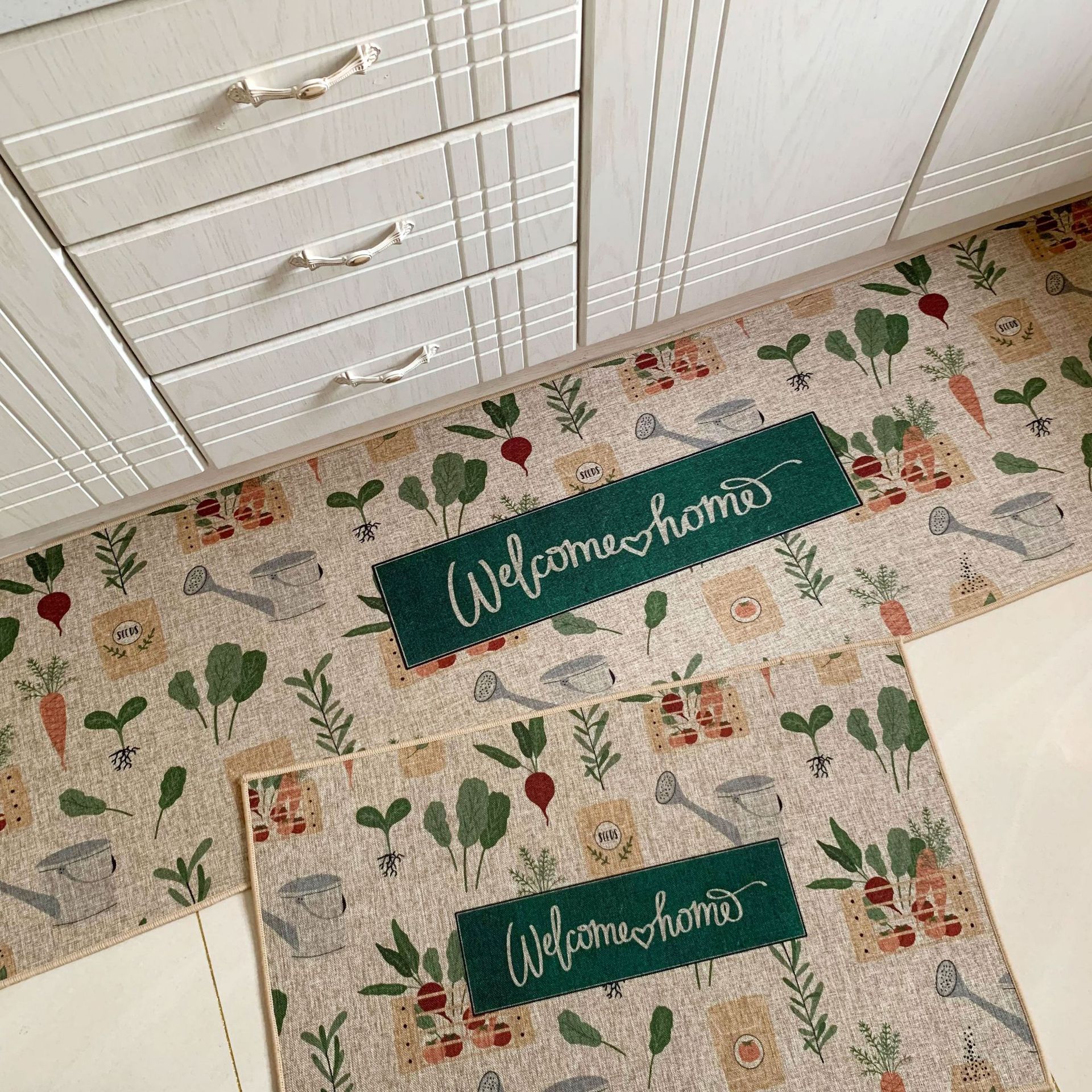 Cross-border delivery of new washable linen rubber kitchen floor MATS and cartoon kitchen combination floor MATS details Picture