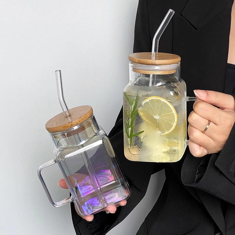 ins风大容量吸管玻璃杯高颜值家用简约水杯网红奶茶牛奶果汁杯详情8