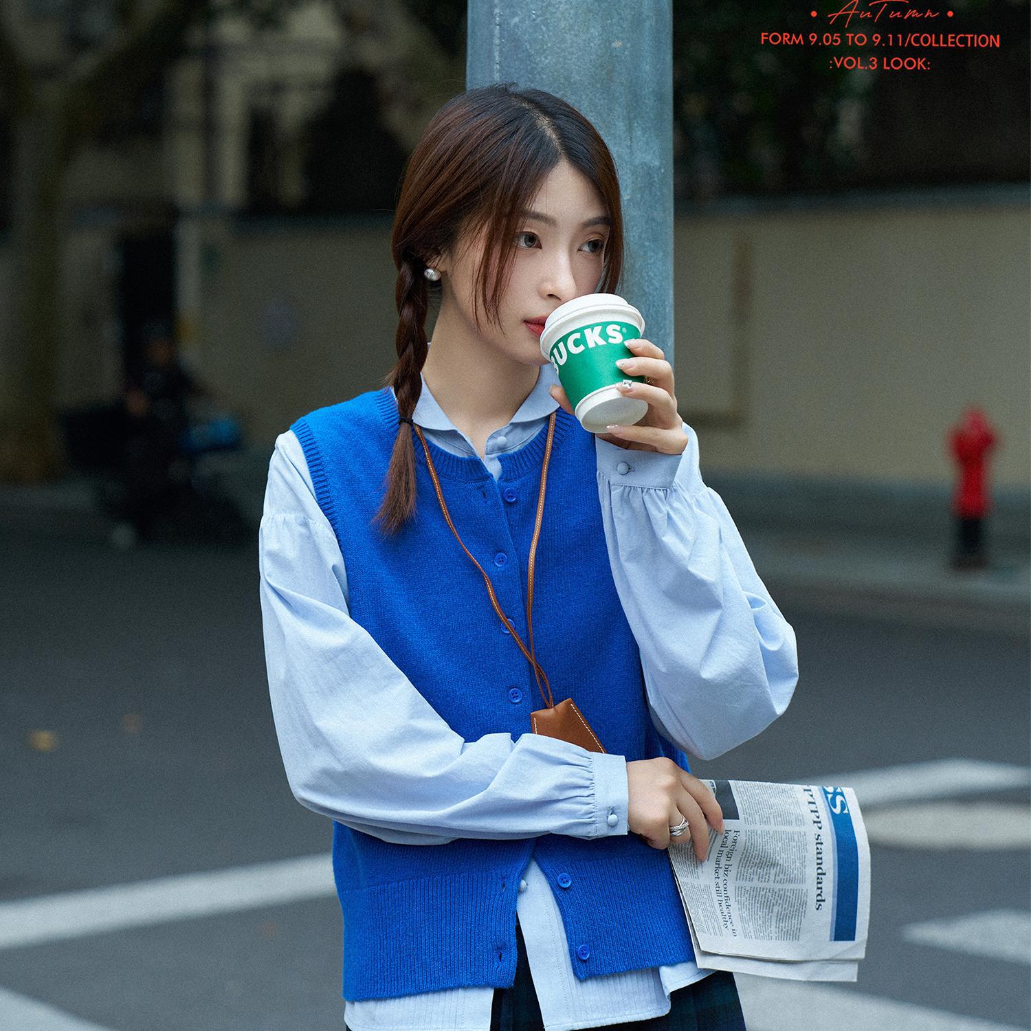 "White Line Drawing Workshop" "Shire Line Score "40 pairs of washed old cotton inval-shaped collar artistic girl shirts Specification image