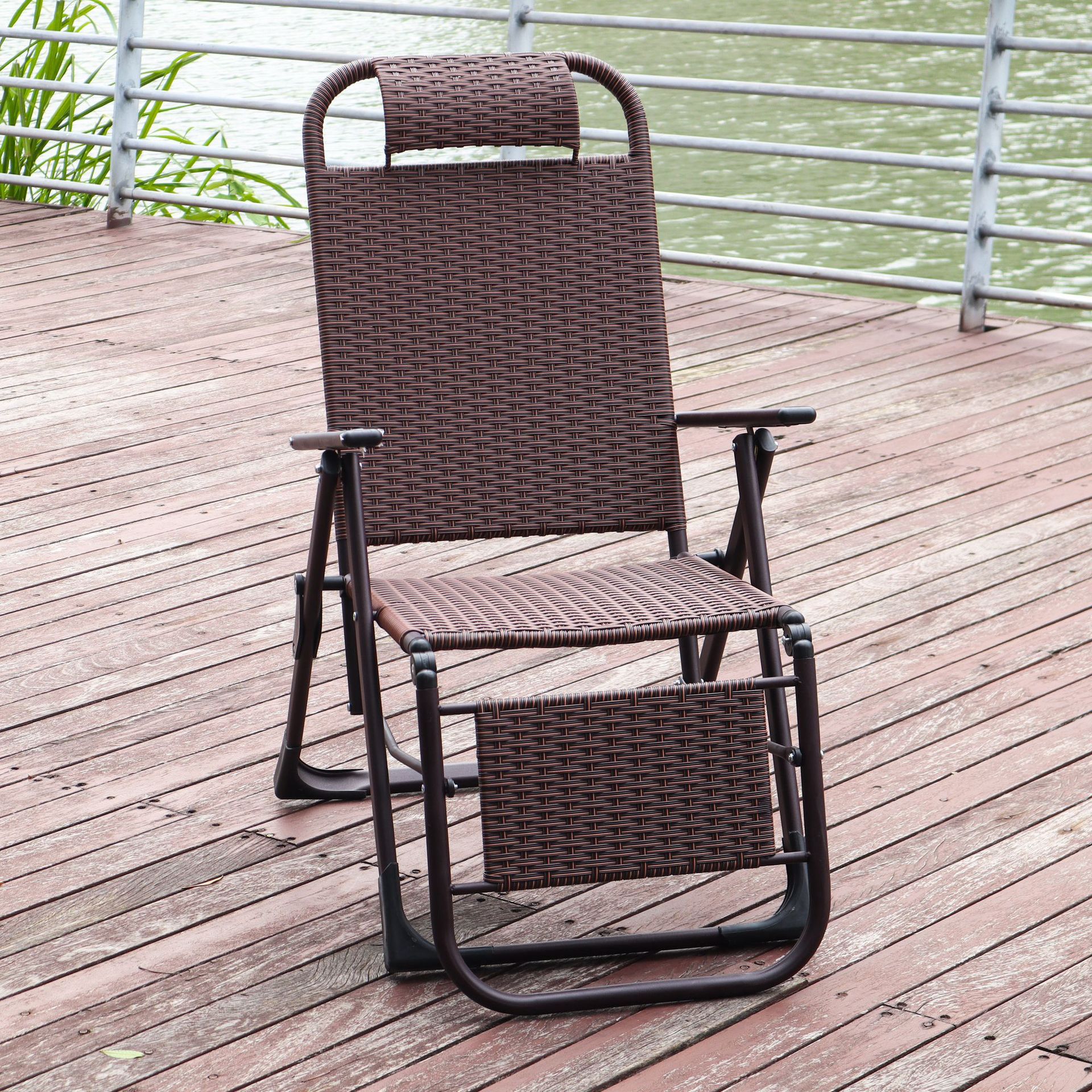 手工编藤折叠午休椅藤椅家用阳台户外靠背椅子午睡椅便携躺椅