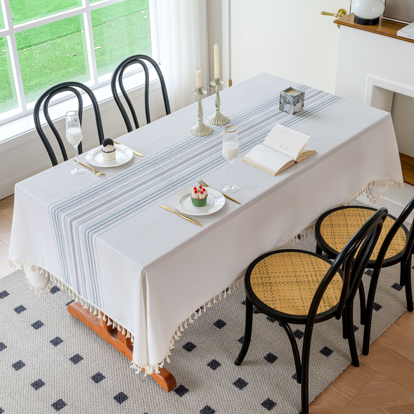 Wholesale of American-style country solid-color household rectangular table fabric, soft and breathable waffle striped coffee table cover fabric Specification image