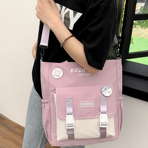 书包女ins森系单肩包学生帆布包清新简约斜挎包大容量装书手提袋