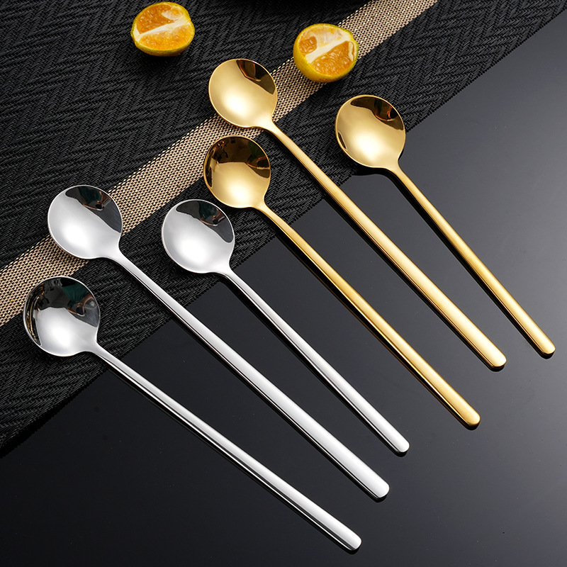 304 Stainless Steel Coffee Spoon High Appearance Level Dessert Small Round Spoon Long Handle Mixing Spoon Cute Small Spoon Honey Spoon Specification drawing