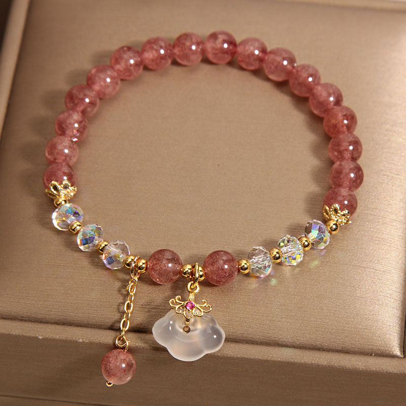 Natural strawberry crystal bracelet, a rare and light luxury white agate cloud pendant bracelet for girls on Instagram. A gift for a student's best friend Item Picture