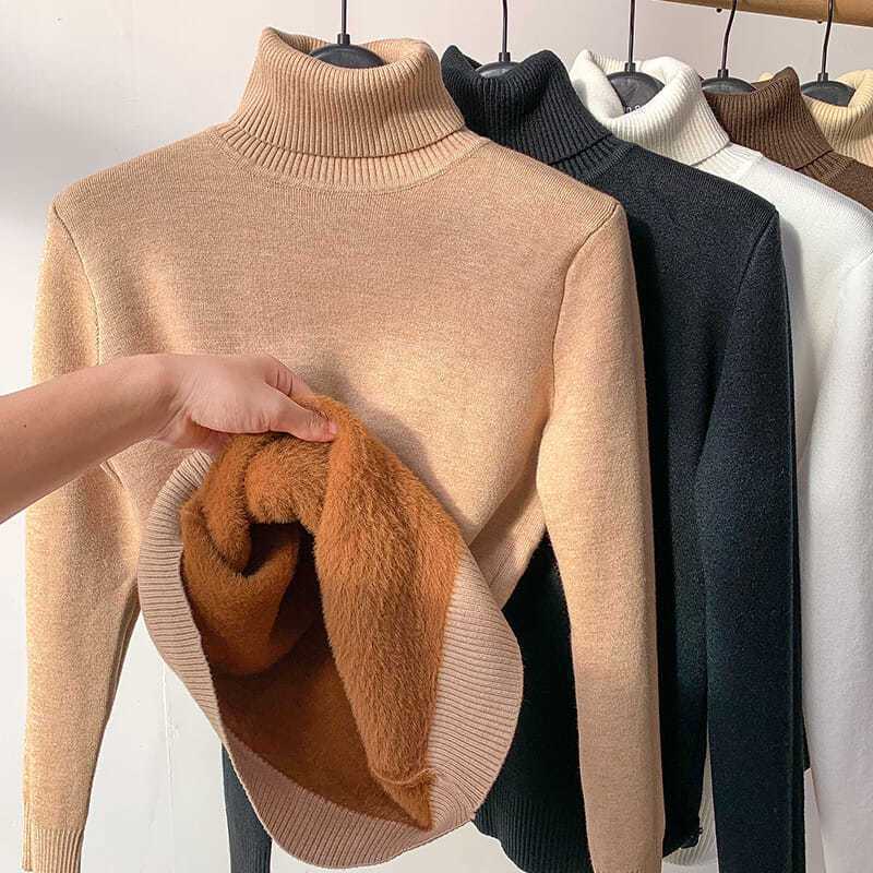 加绒加厚一体绒毛衣女冬厚水貂绒保暖上衣高领打底衫女秋冬内搭潮