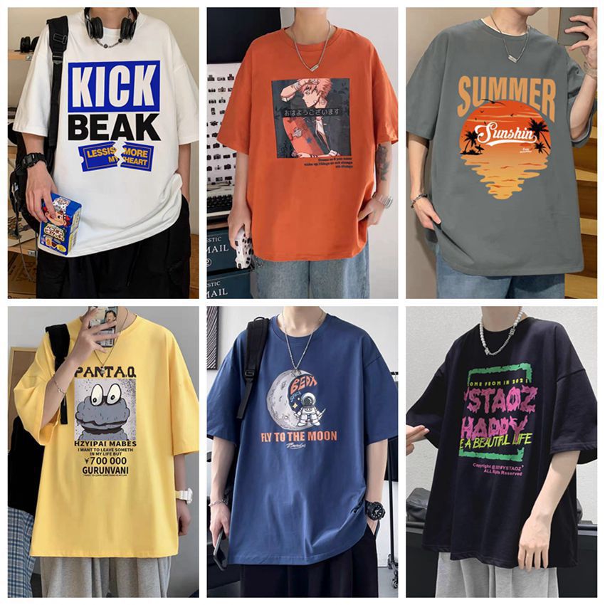 2025 New men's short-sleeved T-shirts, Korean style trendy men's clothing inventory, short-sleeved men's foreign trade street stall wholesale supply