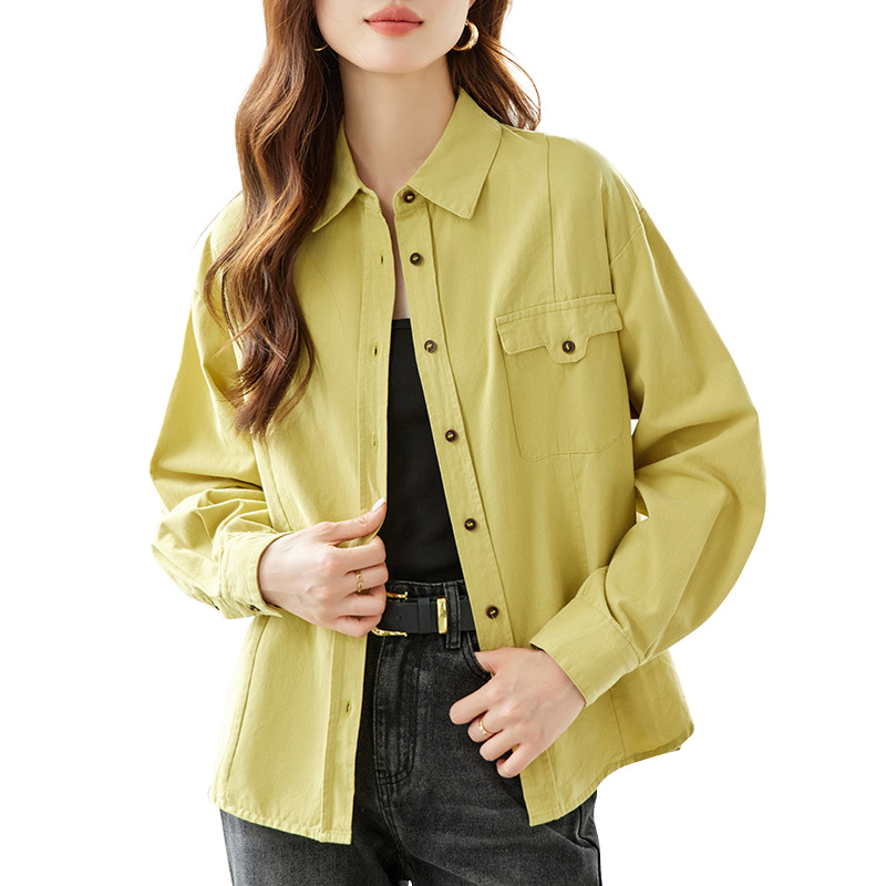 Factory direct sales of brushed commuting retro versatile shirt for women 2025 Spring New style simple and versatile lapel top for women Item Picture
