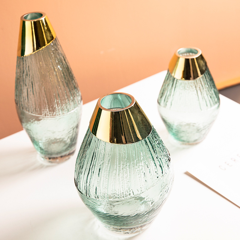 软装轻奢镀金玻璃花瓶摆件透明彩色插花瓶工艺品样板房家居装饰品详情图4