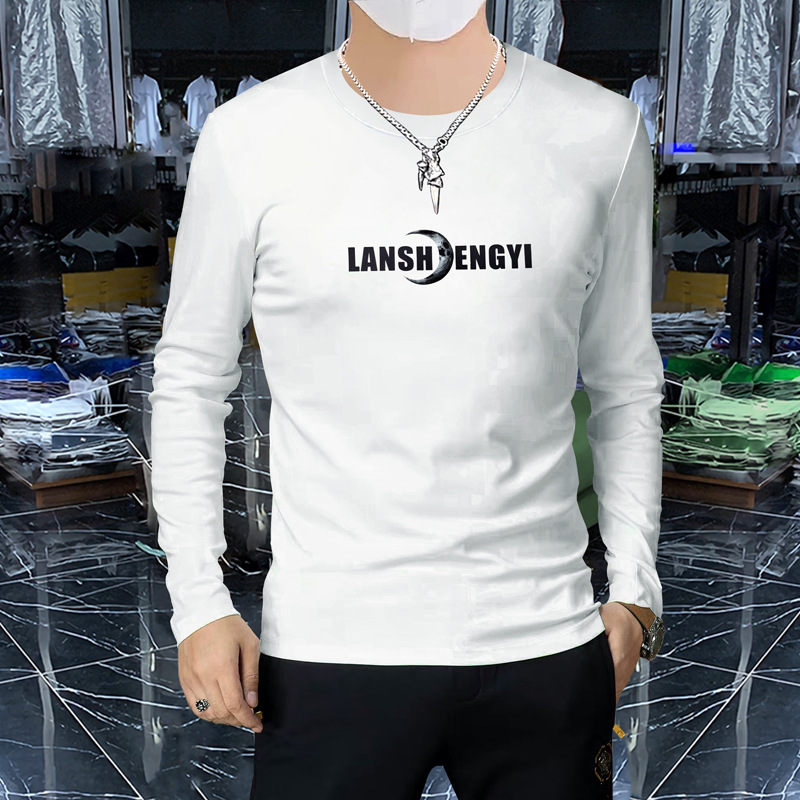 The new men's long-sleeved round-neck T-shirt with printed letters in early autumn is a comfortable, breathable and casual top that is trendy