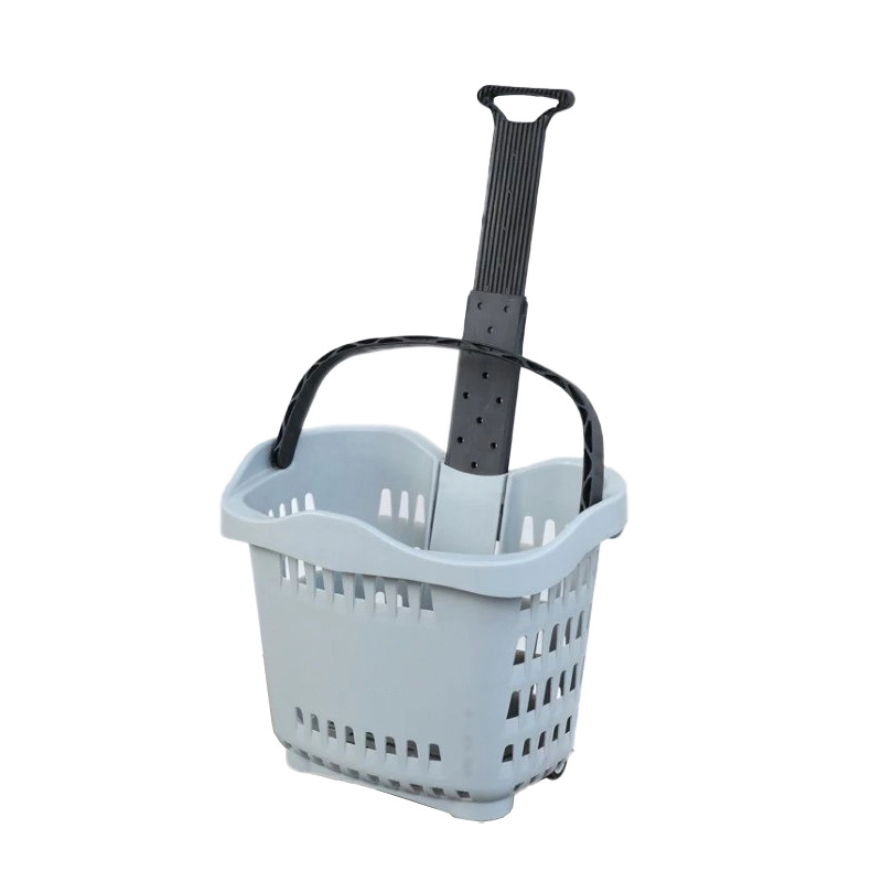 Apple-shaped supermarket trolley shopping basket, plastic hand-held basket, 50L wheeled drag basket Item Picture