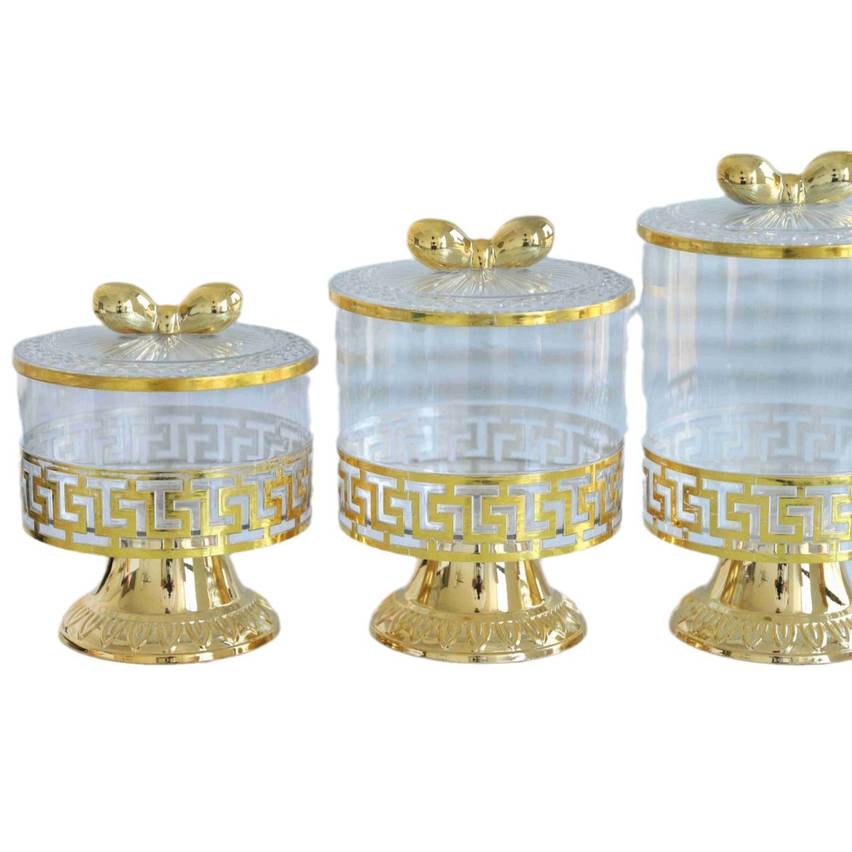 Transparent European retro high-footed gilded candy jars, seasoning jars, nut jars, light luxury European jars, storage jars, five-grain and miscellaneous European-style jars, five-grain and miscellaneous food kitchen storage, food-grade transparent jar boxes, snacks, dry goods, tea storage jars Item Picture