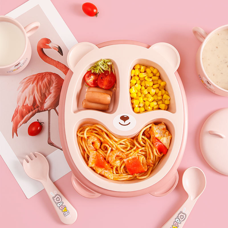 儿童餐具餐盘套装家用宝宝吃饭碗杯卡通可爱幼儿园分格防摔辅食盘