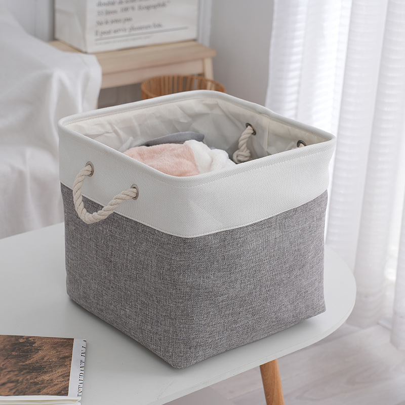 Nordic Patchwork Linen Organizer Basket Large Capacity Square Bedroom Living Room Clothing Organizer Basket